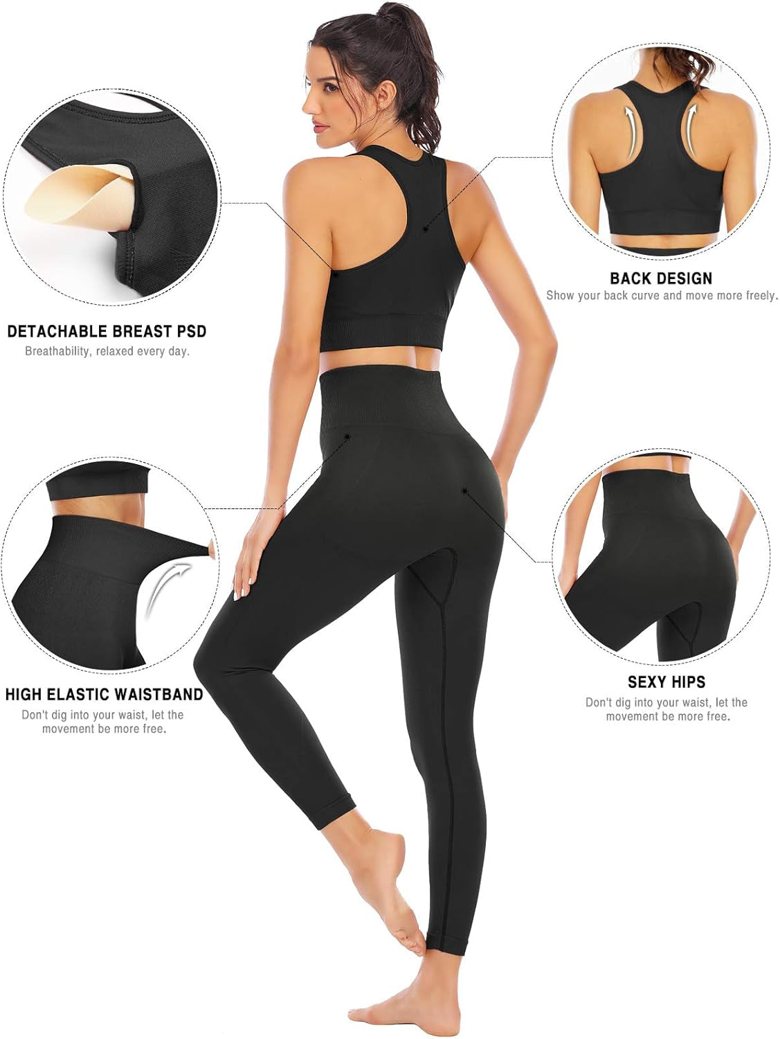 Workout Sets for Women 2 Piece High Waisted Seamless Leggings with Padded Stretchy Sports Bra Sets Gym Clothes