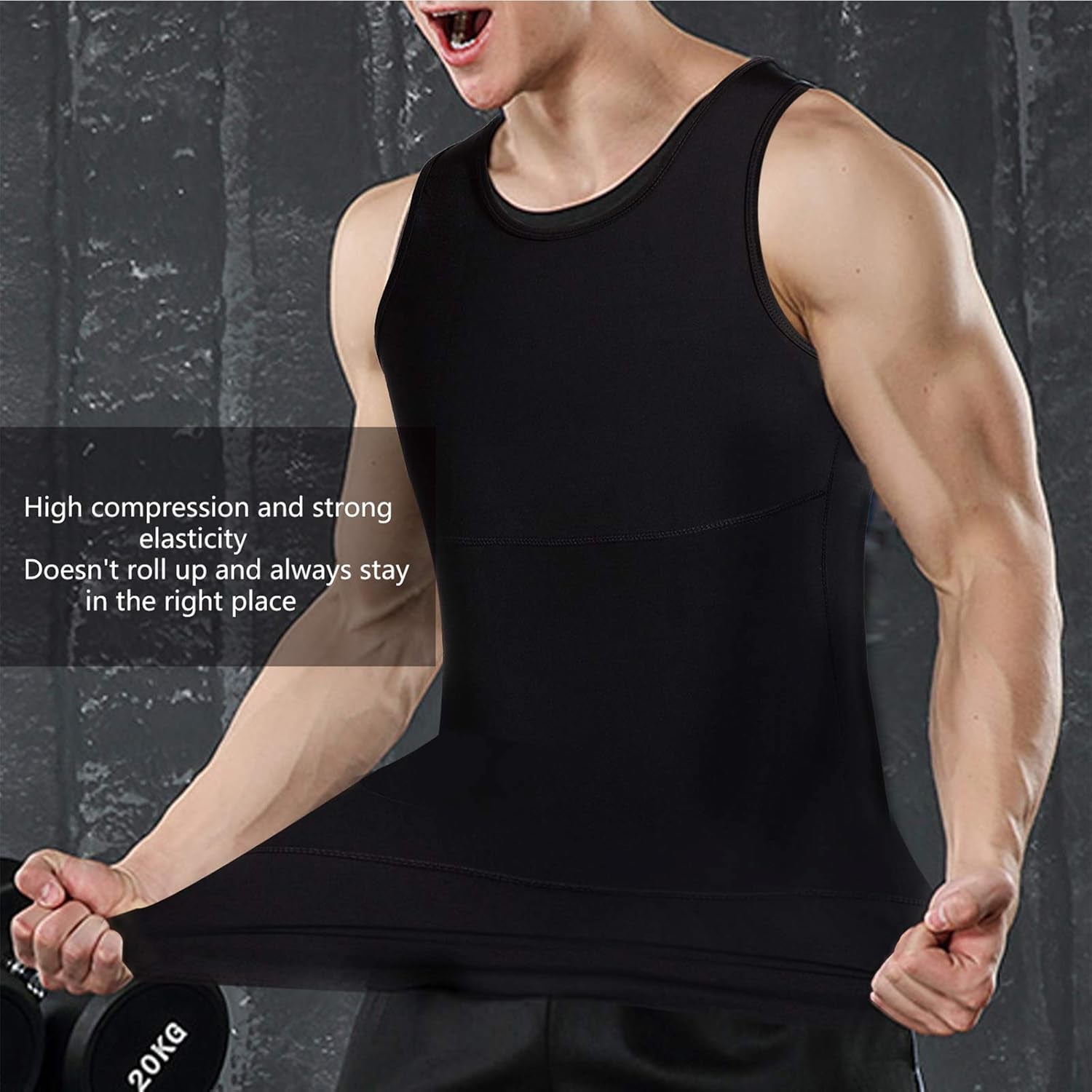 Men Sports Compression Shirt Shapewear Body Shaper Vest for Charming Body (Black Compression Tops, XL)