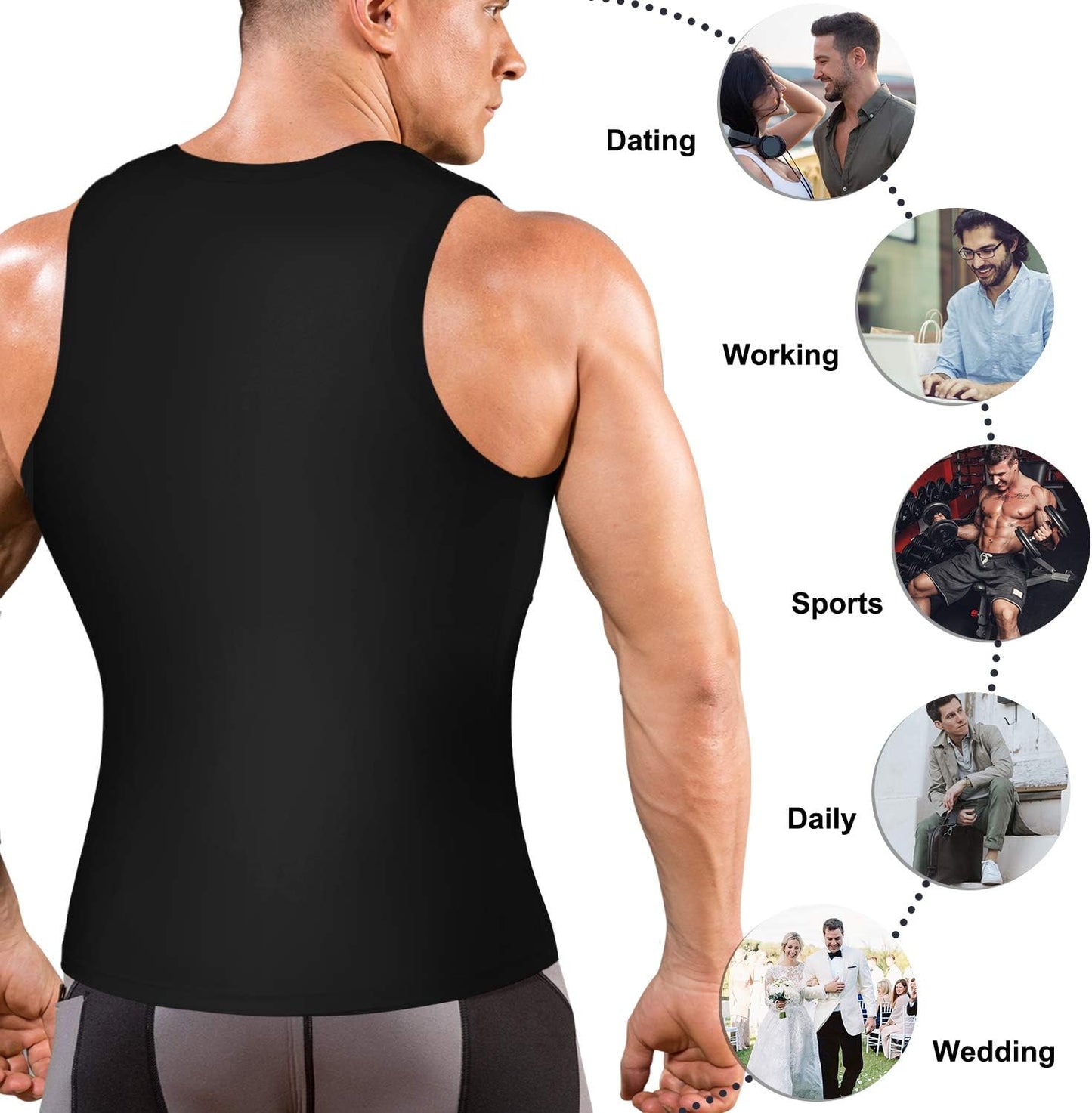 Men Sports Compression Shirt Shapewear Body Shaper Vest for Charming Body (Black Compression Tops, XL)