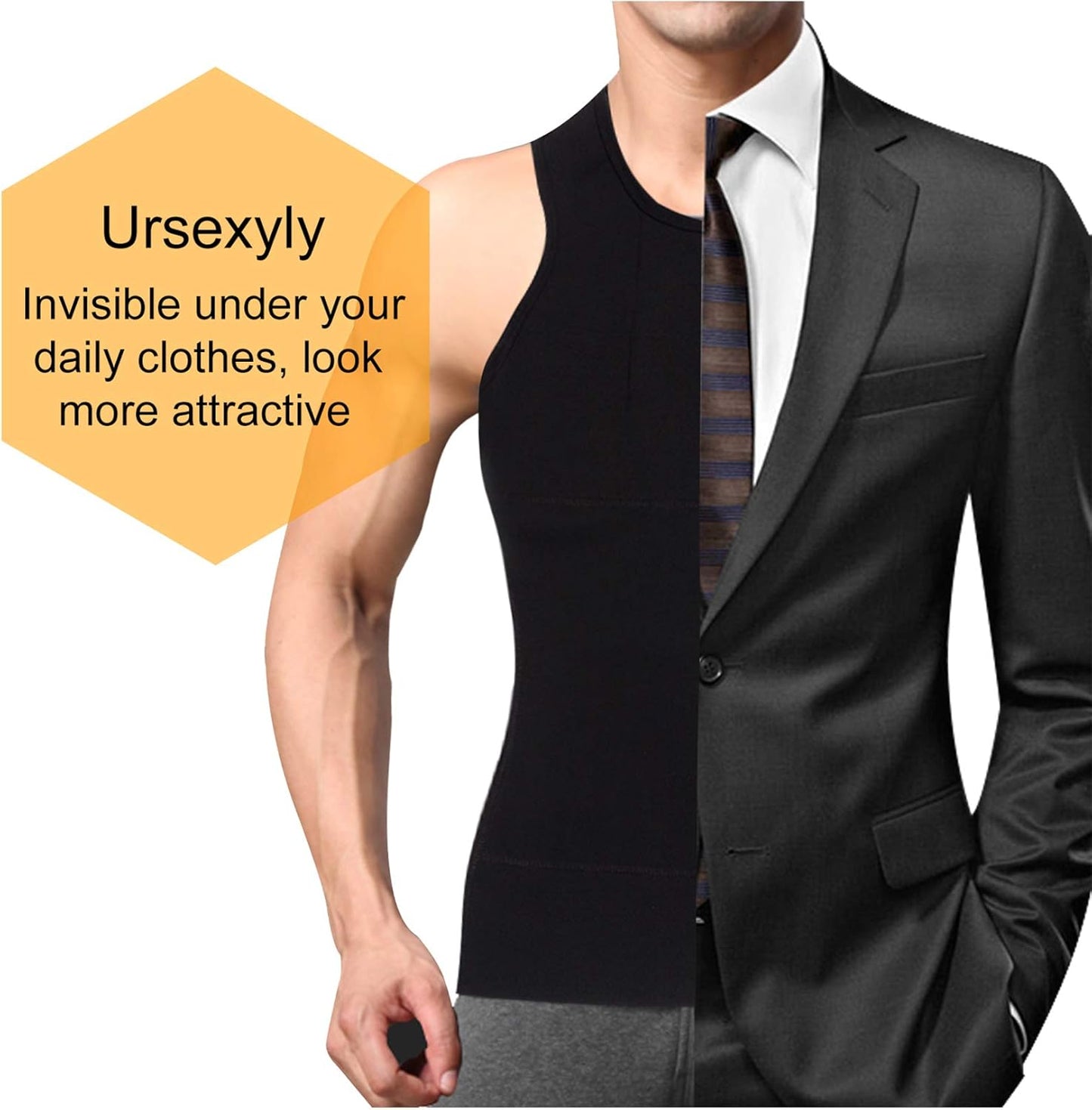 Men Sports Compression Shirt Shapewear Body Shaper Vest for Charming Body (Black Compression Tops, XL)