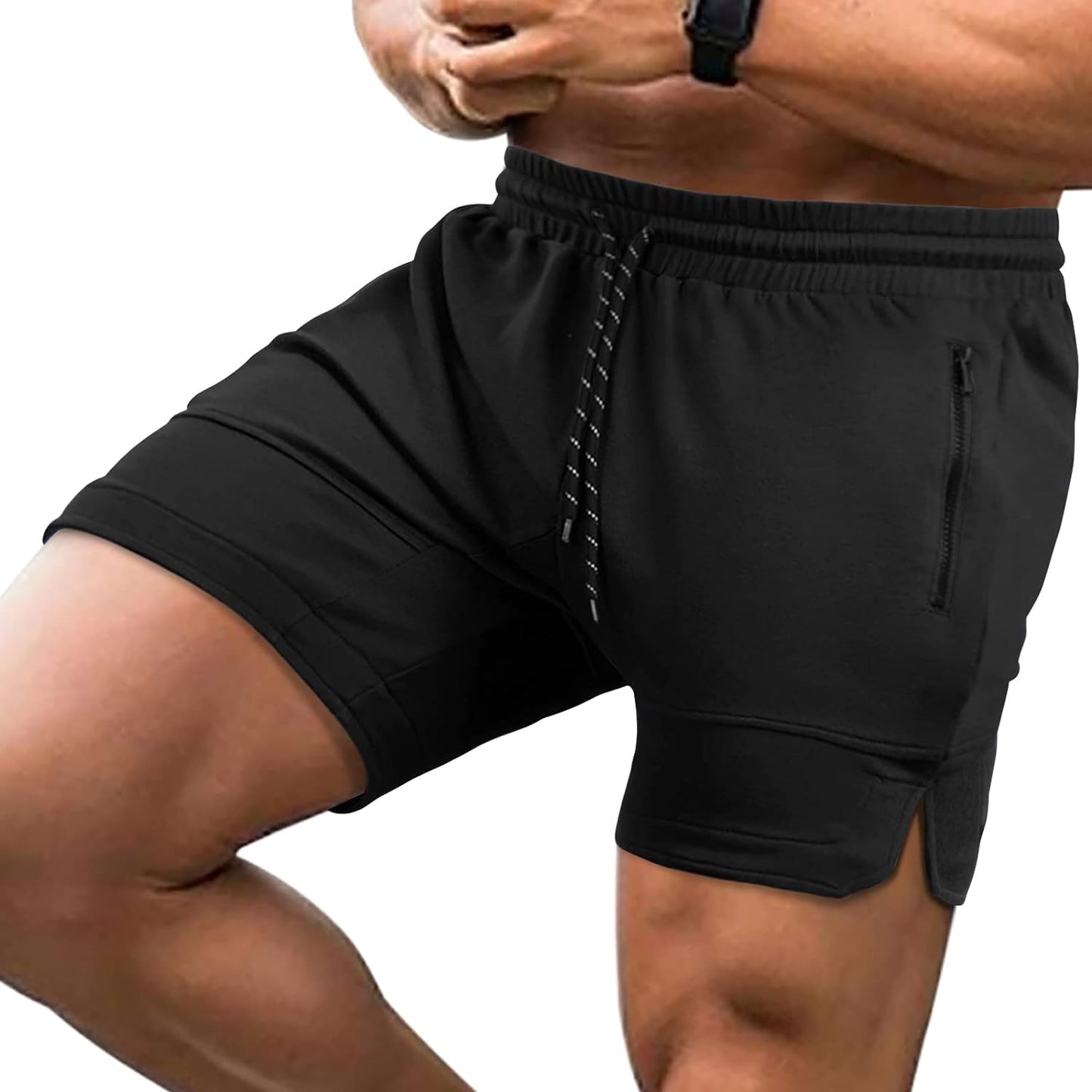 Men'S Gym Workout Shorts 5" Lightweight Athletic Running Short Pants for Bodybuilding Traning with Zipper Pockets Charcoal Black